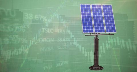 Solar Panel Amid Financial Growth With City Skyline