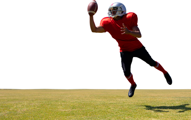 American Football Player Jumping with Ball on Transparent Background - Download Free Stock Videos Pikwizard.com