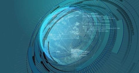 Futuristic digital globe with technological elements and data interface