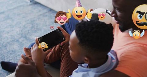 Father and Son Bonding with Fun Emoticons and Technology