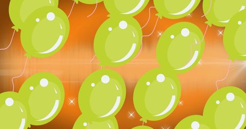 Green Balloons on Bright Orange Background with Stars
