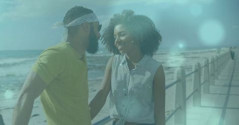 Couple Enjoying Romantic Walk by Scenic Seaside