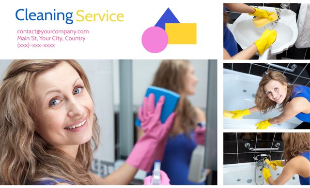 Professional Cleaning Service with Smiling Employee using Cleaning Supplies - Download Free Stock Templates Pikwizard.com