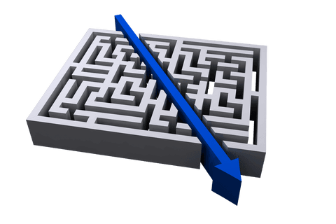 blue arrow points transparent path through grey maze - Download Free Stock Videos Pikwizard.com