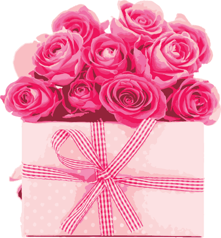 Transparent Bouquet of Pink Roses in Gift Box Illustration