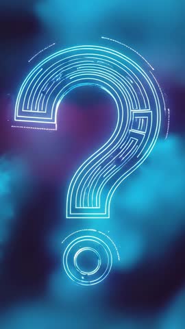Neon Question Mark Animation Tracing Circuit Lines with Pulsing Rings Vertical Loop