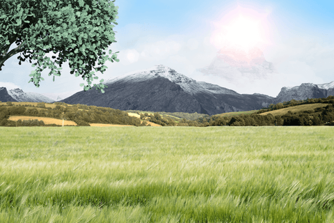 scenic transparent landscape with fields and mountains - Download Free Stock Videos Pikwizard.com