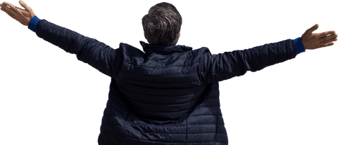 Transparent View of Man Stretching Arms Out in Outdoors Jacket - Download Free Stock Videos Pikwizard.com