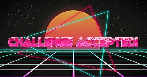 Retro Futuristic Challenge Message on Digital Grid Background
