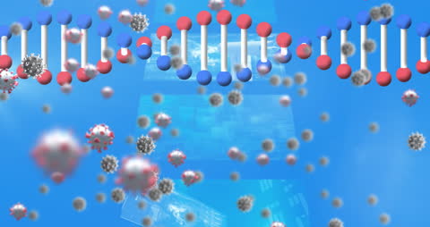 DNA Strand Rotation with Molecules on Blue Background