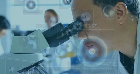 Scientist with Microscope Analyzing Digital Data - Download Free Stock Images Pikwizard.com