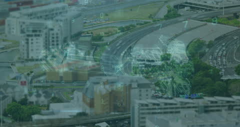 Digital Virus Alert Over Urban Cityscape