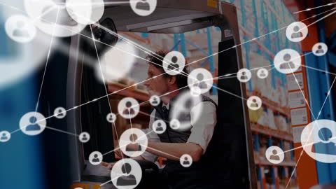 Warehouse Worker Connected by Digital Network