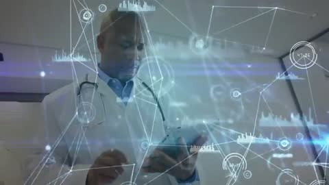 Doctor Interacting with Holographic Health Data Technology