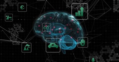 Futuristic Brain Hologram in Digital Data Space