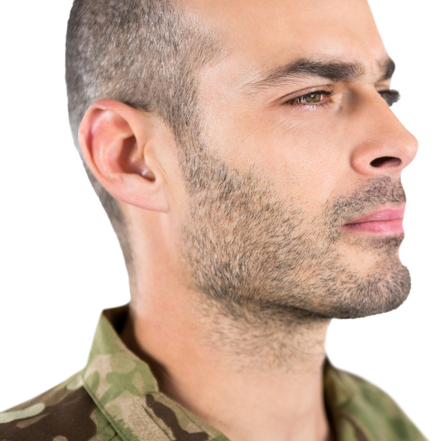 Close Up of Thoughtful Soldier in Camouflage Uniform on Transparent Background - Download Free Stock Videos Pikwizard.com