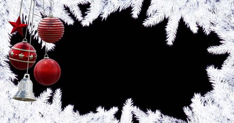 Festive Christmas Ornaments Border on Black Background