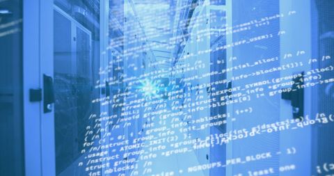 Abstract Digital Code Overlaying Data Center Servers - Download Free Stock Images Pikwizard.com