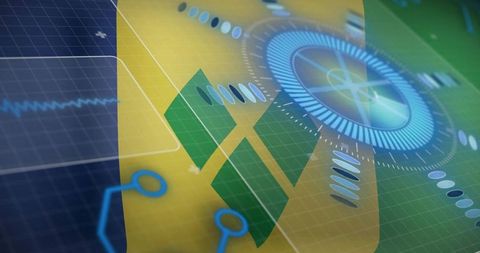 Futuristic Tech Display with Digital Interface Elements