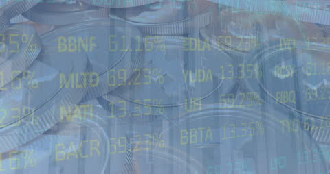 Digital Financial Data Overlaying Cryptocurrency Coins