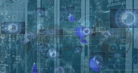 Futuristic data center with holographic interface elements