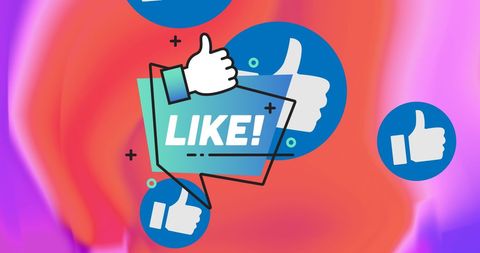 Digital thumbs up social media concept with abstract background
