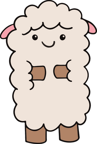 Cute Cartoon Sheep with Fluffy Wool on Transparent Background