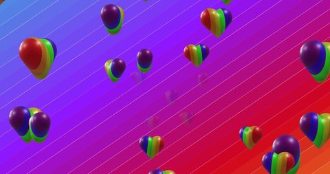 Floating Rainbow Hearts on Vivid Gradient Background