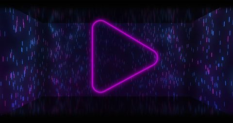 Neon arrow over falling blue sparks for futuristic themes