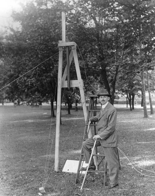 Dr. Robert Goddard on the campus of Clark University, Worcester, Mass. mounting a srocket chamber for the 1915-1916 experiments.  Dr. Goddard earned his doctorate at Clark and also taught physics there.   <b><a href="http://www.nasa.gov/centers/goddard/home/index.html" rel="nofollow">NASA Goddard Space Flight Center</a></b> enables NASA’s mission through four scientific endeavors: Earth Science, Heliophysics, Solar System Exploration, and Astrophysics. Goddard plays a leading role in NASA’s accomplishments by contributing compelling scientific knowledge to advance the Agency’s mission.  <b>Follow us on <a href="http://twitter.com/NASA_GoddardPix" rel="nofollow">Twitter</a></b>  <b>Join us on <a href="http://www.facebook.com/pages/Greenbelt-MD/NASA-Goddard/395013845897?ref=tsd" rel="nofollow">Facebook</a></b> 