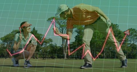 Mature Golfers Fist-Bump With Financial Growth Overlay