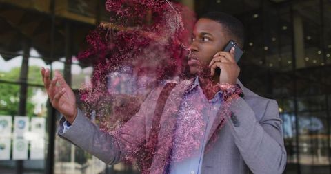 Businessman with digital innovation concept in urban setting