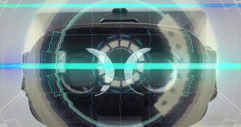 Futuristic vr headset with digital data processing overlay