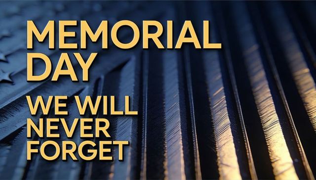 Memorial day tribute with gold 3d lettering over american flag closeup honoring fallen