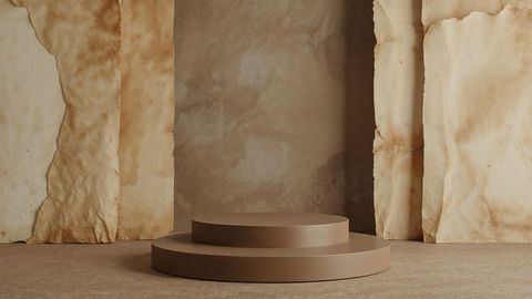 Minimalist Brown Podium with Rustic Vintage Backdrop