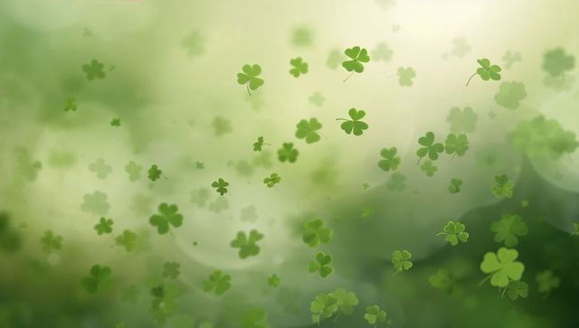 Drifting Shamrocks in Dreamlike Green Bokeh Background for Saint Patricks Day