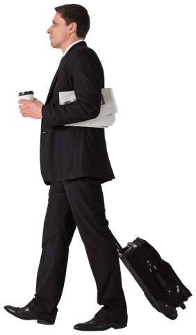 transparent businessman carrying coffee and newspapers with suitcase - Download Free Stock Videos Pikwizard.com