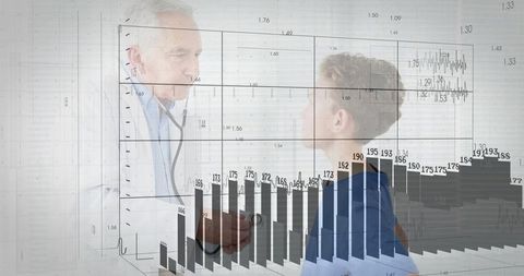 Doctor Examines Young Patient with Health Data Visualization Overlay