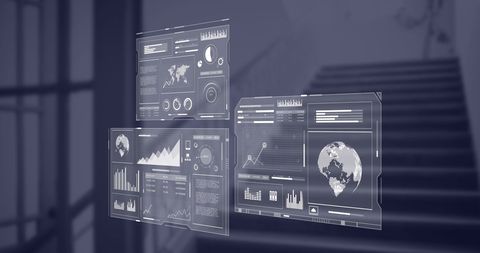 Digital interface with data and diagrams in modern workspace