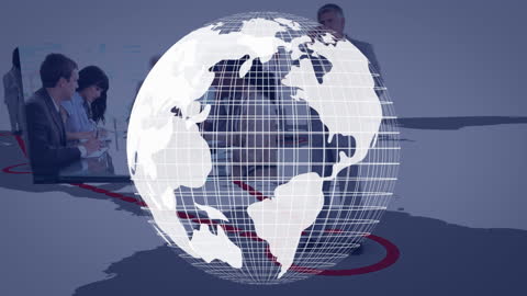 Global Business Concept with Team and World Map Overlay