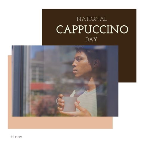 Thoughtful Young Man Celebrating National Cappuccino Day - Download Free Stock Templates Pikwizard.com