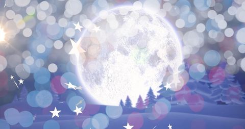 Magical Winter Night with Full Moon and Starry Sky