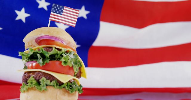 Classic American Cheeseburger with Flag on Fourth of July - Download Free Stock Images Pikwizard.com
