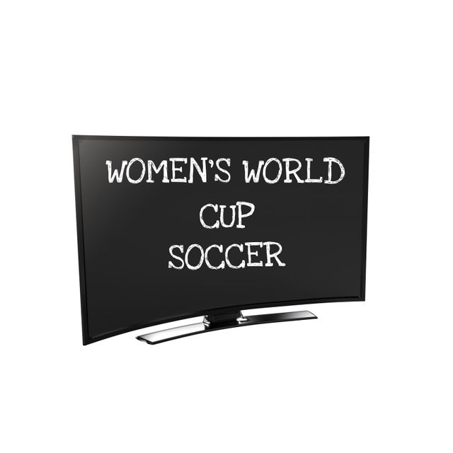 This image shows a modern curved television with a Women's World Cup Soccer theme displayed on the screen. Perfect for advertisements, promotional materials, or blogs about the Women's World Cup, soccer events, sports broadcasting, high-definition TV technology, and sports marketing. Ideal for use by media companies, sports marketers, and advertisers looking to highlight sporting events.