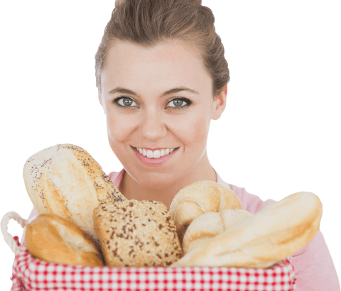 woman smiling holding basket full of fresh bread transparent background - Download Free Stock Videos Pikwizard.com