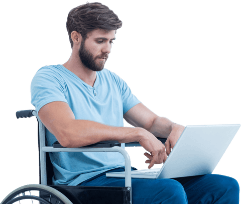 caucasian man in wheelchair using laptop on transparent background - Download Free Stock Videos Pikwizard.com