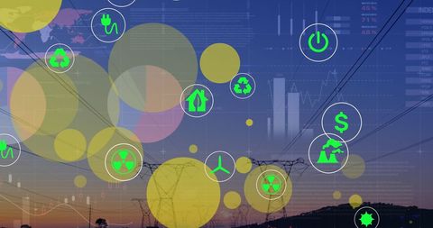 Sustainable Energy Icons Over Digital Data Concept - Download Free Stock Images Pikwizard.com