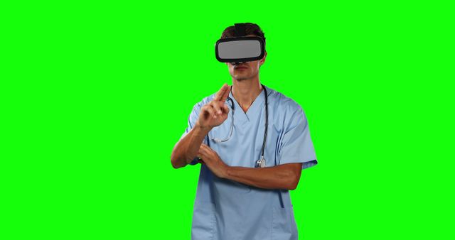 Doctor Wearing VR Headset Interacting with Virtual Interface - Download Free Stock Images Pikwizard.com