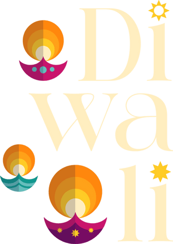 Colorful Diwali Text and Diyas on Transparent Background