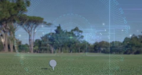 Golf Ball on Tee with Digital Interface Overlay for Technology in Sports